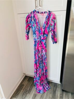 Lilly Pulitzer small womens maxi dress Pink & Blue Wrap Maxi Dress